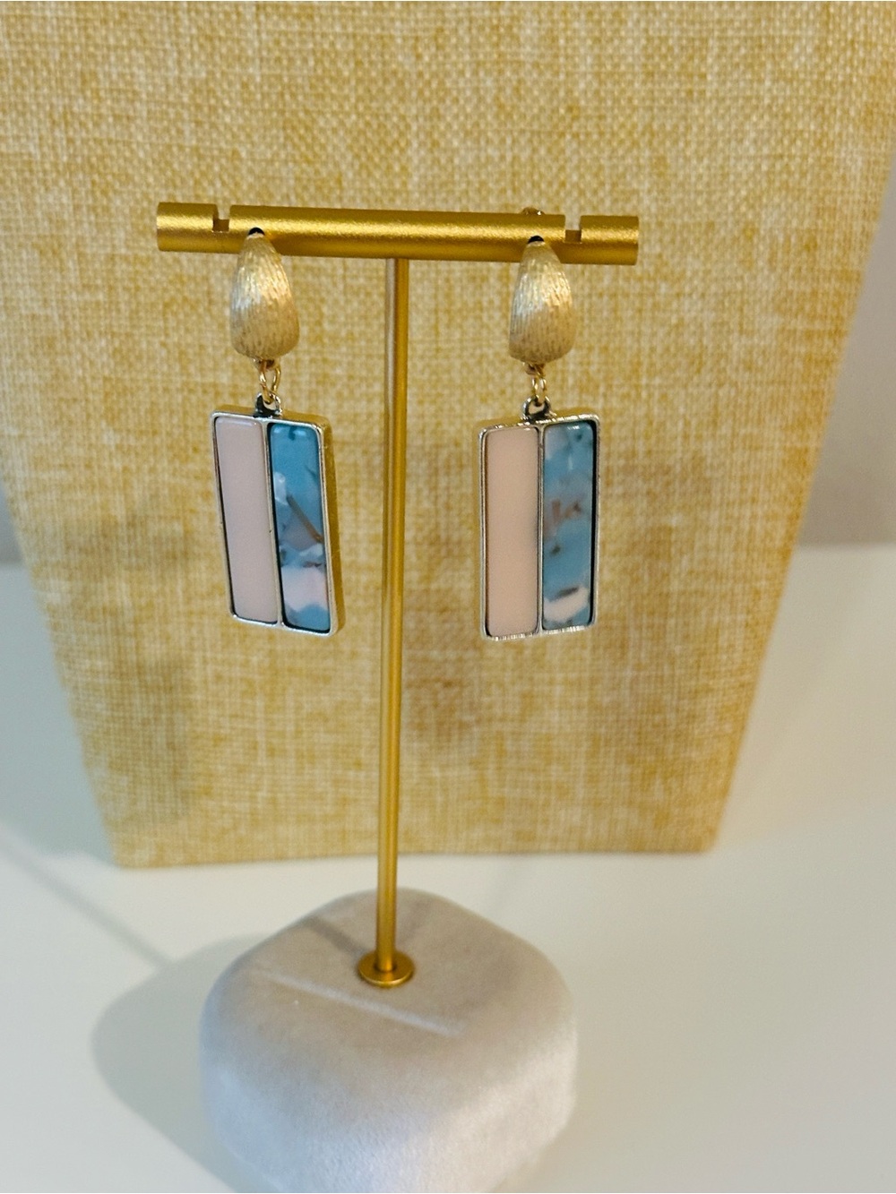 Fashion Jewelry Pink and Blue Rectangular Drop Earrings